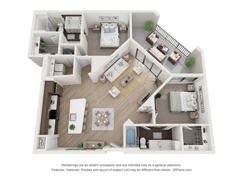 Floor plan for 2 beds, 2 baths, 1216 sqft